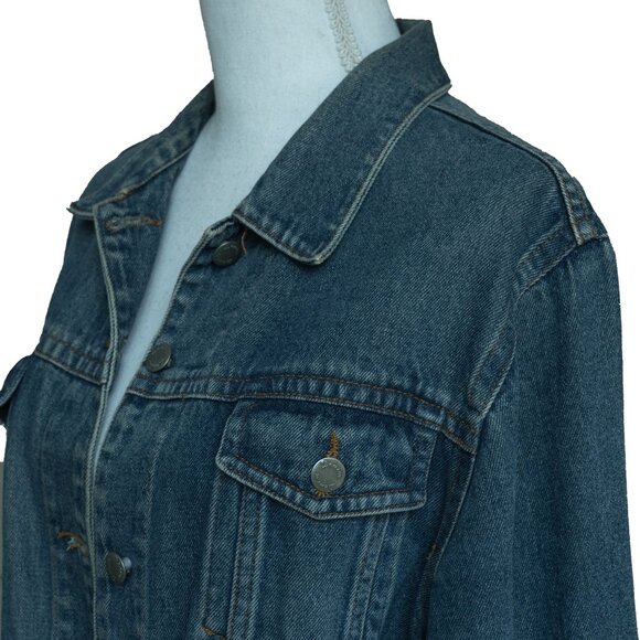 Vintage 90s Oversized Jean Jacket Long Slouchy Faded Blue Denim Trucker jacket - Picture 5 of 10